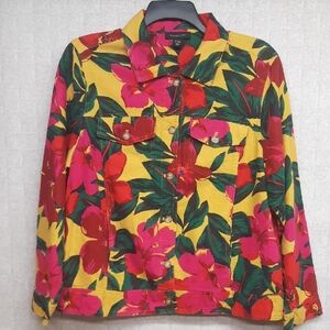 Tahari Women's Floral Print Linen Blend Jacket